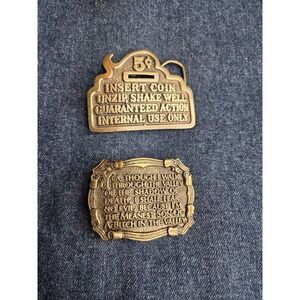 Lot of 2 Vintage Brass Old Sayings Belt Buckles - Made in USA Rare